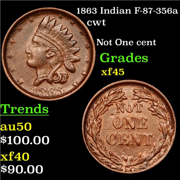 1863 Indian F-87-356a Civil War Token 1c Grades xf+