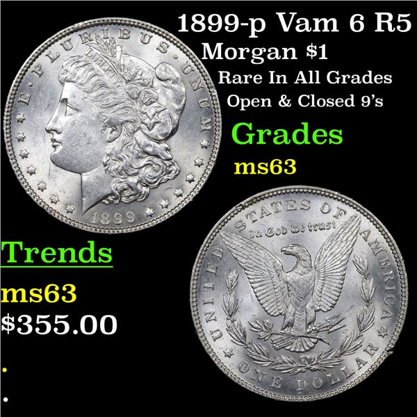 1899-p Vam 6 R5 Morgan Dollar $1 Grades Select Unc