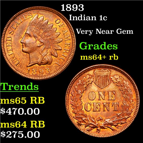 1893 Indian Cent 1c Grades Choice+ Unc RB