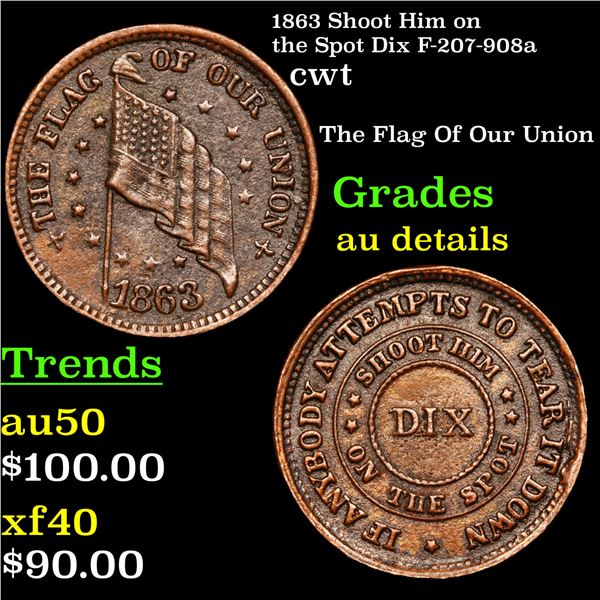 1863 Shoot Him on the Spot Dix F-207-908a Civil War Token 1c Grades AU Details