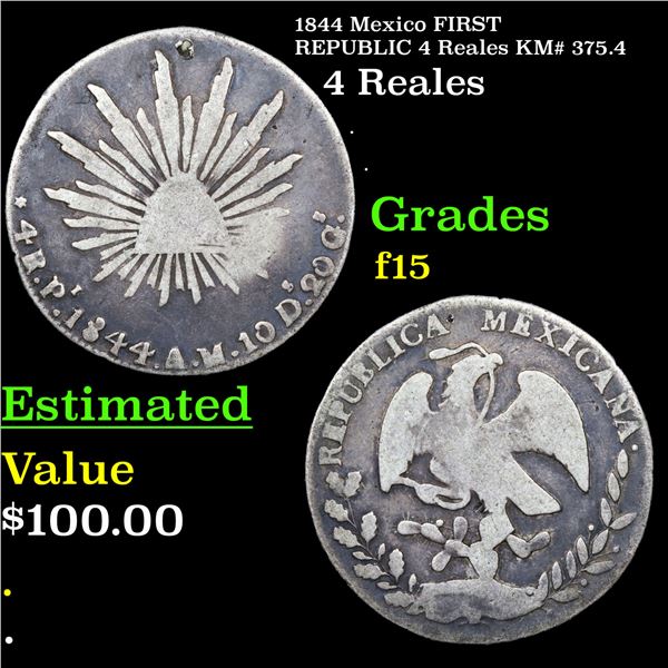 1844 Mexico FIRST REPUBLIC 4 Reales KM# 375.4 Grades f+