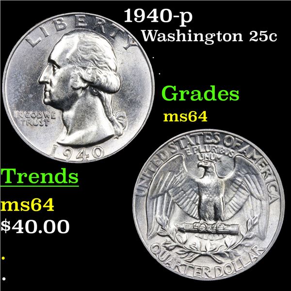 1940-p Washington Quarter 25c Grades Choice Unc