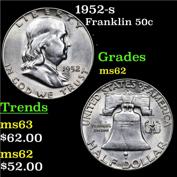 1952-s Franklin Half Dollar 50c Grades Select Unc