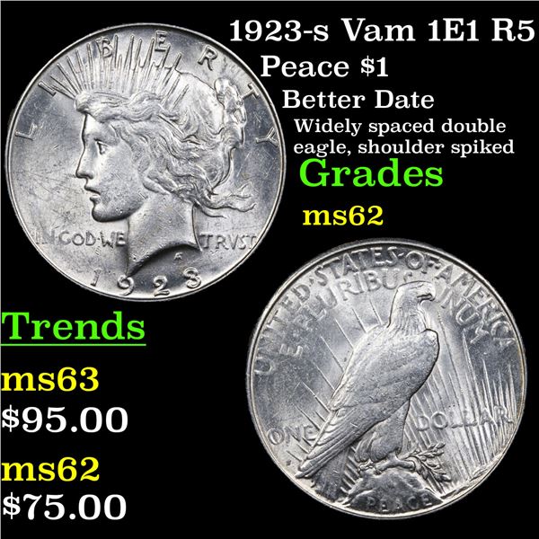 1923-s Vam 1E1 R5 Peace Dollar $1 Grades Select Unc