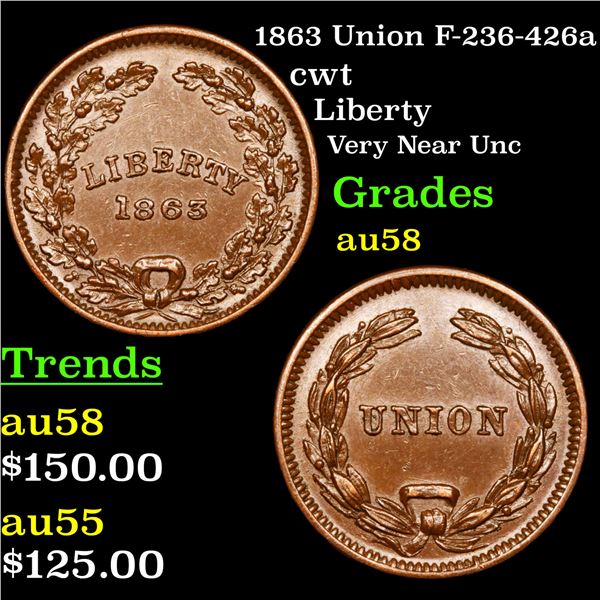 1863 Union F-236-426a Civil War Token 1c Grades Choice AU/BU Slider