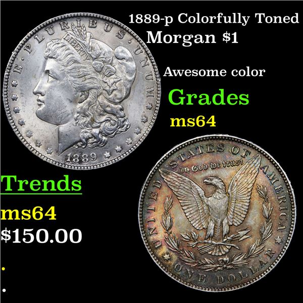 1889-p Colorfully Toned Morgan Dollar $1 Grades Choice Unc