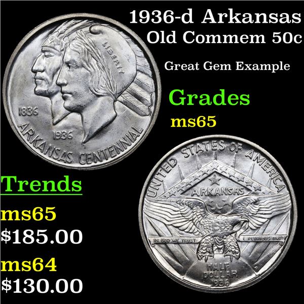 1936-d Arkansas Old Commem Half Dollar 50c Grades GEM Unc