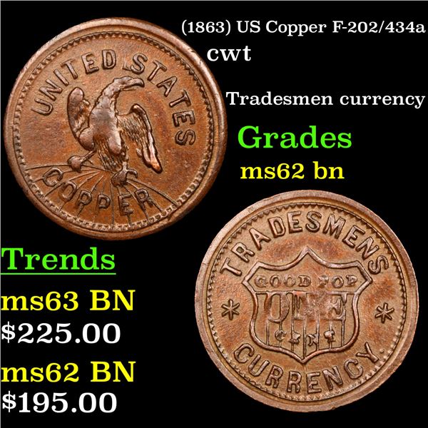 (1863) US Copper F-202/434a Civil War Token 1c Grades Select Unc BN