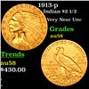 Image 1 : 1913-p Gold Indian Quarter Eagle $2 1/2 Grades Choice AU/BU Slider