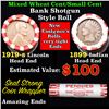 Image 1 : Mixed small cents 1c orig shotgun roll, 1919-s Wheat Cent, 1899 Indian cent other end, Seal Strong W