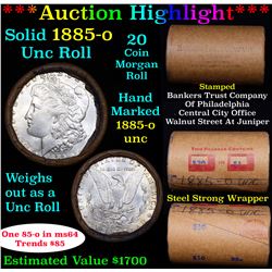 ***Auction Highlight*** Full solid date 1885-o Uncirculated Morgan silver dollar roll, 20 coins (fc)