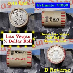 ***Auction Highlight*** Old Casino 50c Roll $10 Halves Dunes Hotel Vegas 1918 Walker & 'D' Franklin 
