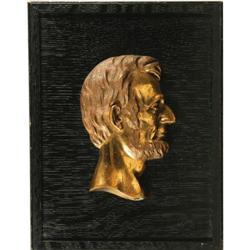 Brass Lincoln Relief Profile on Black Wood Frame 