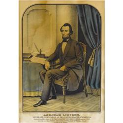 Beautiful Hand-Colored Engraving of Lincoln Sign 