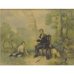 Beautiful, Unusual Framed Color Print of Lincoln 
