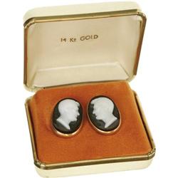 Pair Abraham Lincoln Cameo Style Cufflinks 14K 