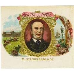 August Belmont Cigar Label w/ Horse Racing Scene 