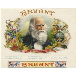 Bryant 1899 Sample Cigar Label by Schmidt & Co 