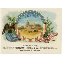 Capitol Sample Cigar Label by Johns & Co. Litho 