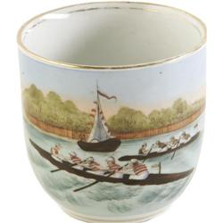 Circa 1840s Handpainted Rowing Porcelain Cup 