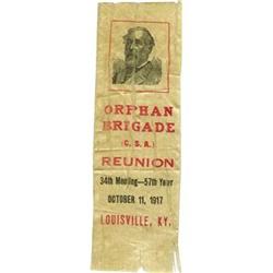 1917 Confederate Orphan Brigade Reunion Ribbon. 