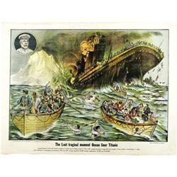 Large 1912 Titanic Sinking Lithograph 