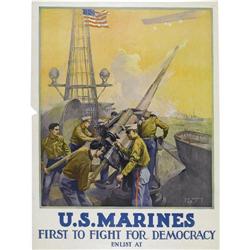 Beautiful WWI Marine Corps Recruiting Poster 