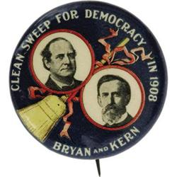 Jugate Bryan & Kern Clean Sweep 1908 Pinback 
