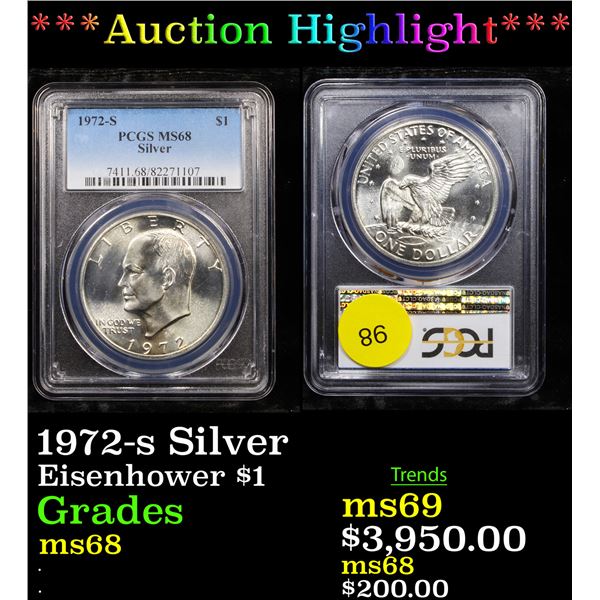 ***Auction Highlight*** PCGS 1972-s Silver Eisenhower Dollar $1 Graded ms68 By PCGS (fc)