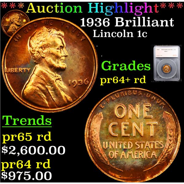 Proof ***Auction Highlight*** 1936 Brilliant Lincoln Cent 1c Graded Select+ Proof rd By SEGS (fc)