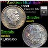 Image 1 : ***Auction Highlight*** 1883 Hawaii Dime 10c Graded ms63 By SEGS (fc)