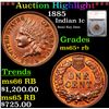Image 1 : ***Auction Highlight*** 1885 Indian Cent 1c Graded ms65+ rb By SEGS (fc)