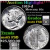 Image 1 : ***Auction Highlight*** 1919-d Mercury Dime 10c Graded ms65 FSB By SEGS (fc)