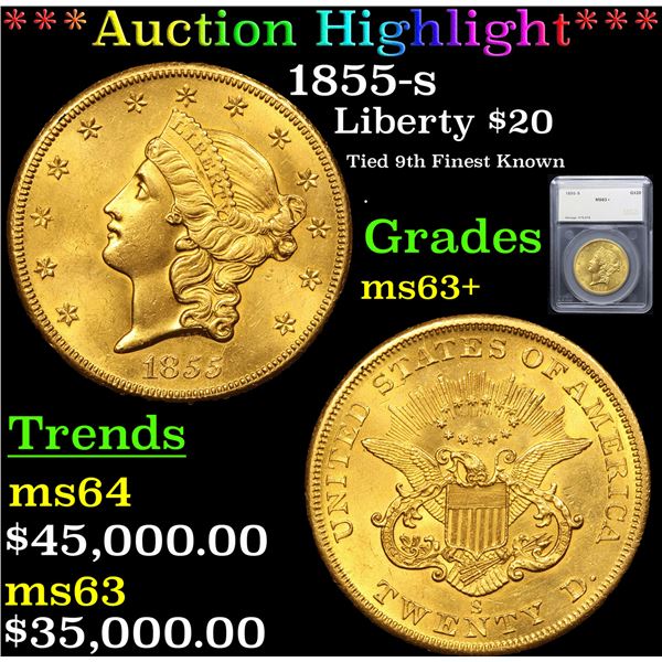 *Highlight Of Entire Auction* 1855-s Gold Liberty Double Eagle $20 Graded ms64 By SEGS (fc)