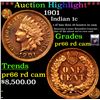 Image 1 : Proof ***Auction Highlight*** 1901 Indian Cent 1c Graded Gem+ Proof Red Cameo By USCG (fc)