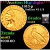 Image 1 : ***Auction Highlight*** 1913-p Gold Indian Quarter Eagle $2 1/2 Graded Select Unc By USCG (fc)