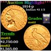 Image 1 : ***Auction Highlight*** 1914-p Gold Indian Quarter Eagle $2 1/2 Graded Select Unc By USCG (fc)