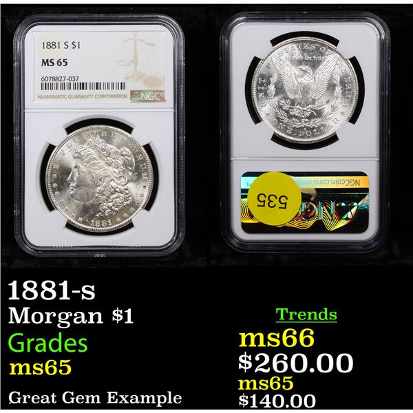 NGC 1881-s Morgan Dollar $1 Graded ms65 By NGC