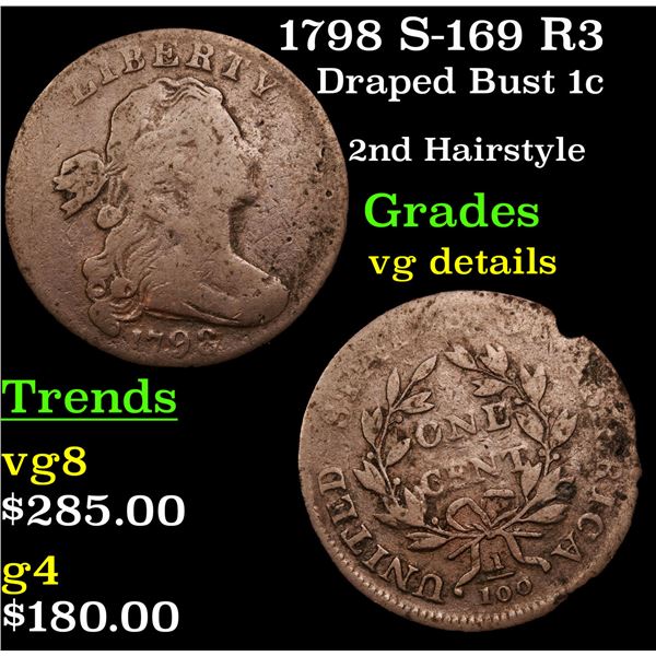 1798 S-169 R3 Draped Bust Large Cent 1c Grades vg details