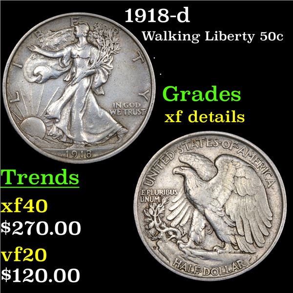 1918-d Walking Liberty Half Dollar 50c Grades xf details