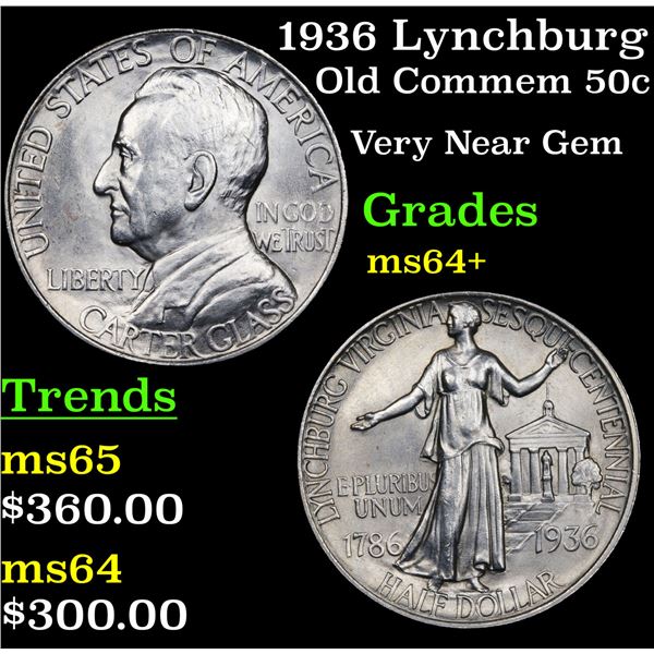 1936 Lynchburg Old Commem Half Dollar 50c Grades Choice+ Unc