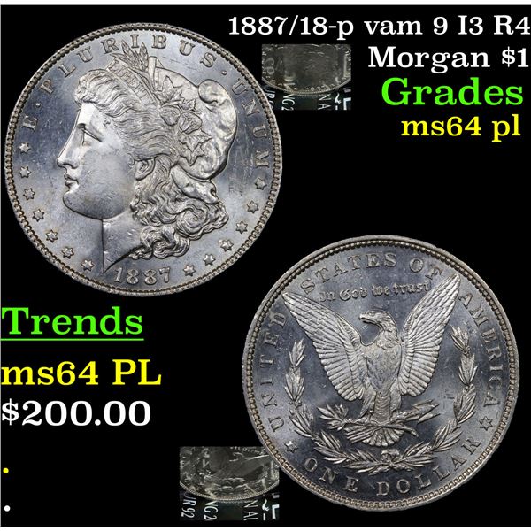 1887/18-p vam 9 I3 R4 Morgan Dollar $1 Grades Choice Unc PL