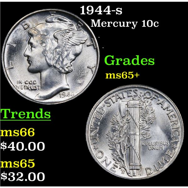 1944-s Mercury Dime 10c Grades GEM+ Unc