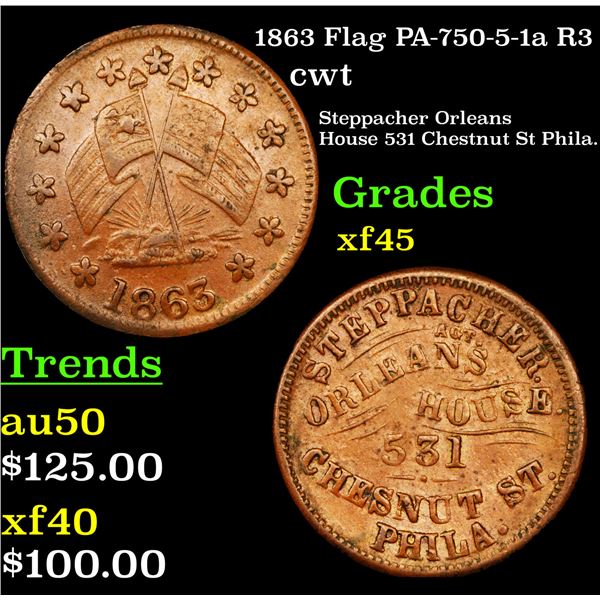 1863 Flag PA-750-5-1a R3 Civil War Token 1c Grades xf+