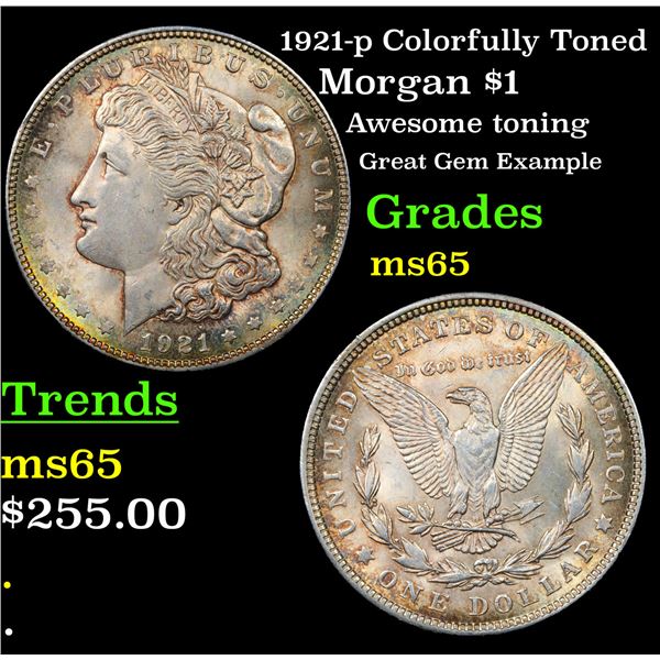 1921-p Colorfully Toned Morgan Dollar $1 Grades GEM Unc