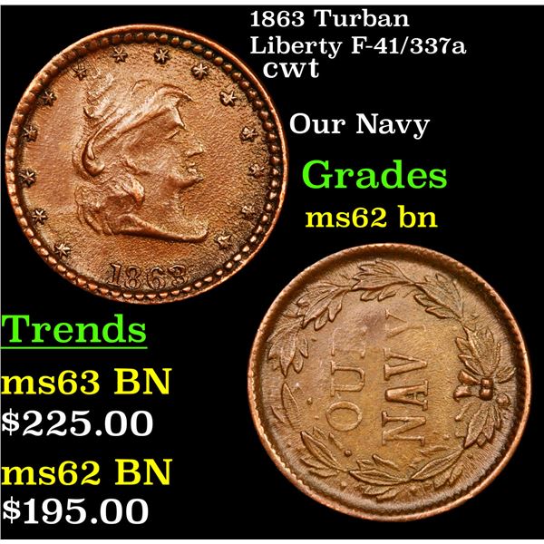 1863 Turban Liberty F-41/337a  Civil War Token 1c Grades Select Unc BN