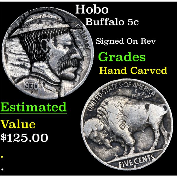 Hobo Buffalo Nickel 5c Grades Hand Carved