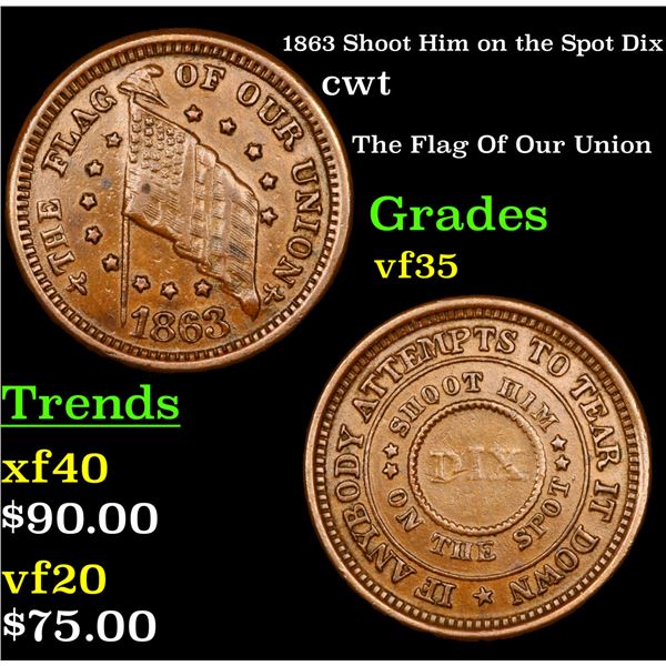1863 Shoot Him on the Spot Dix Civil War Token 1c Grades vf++