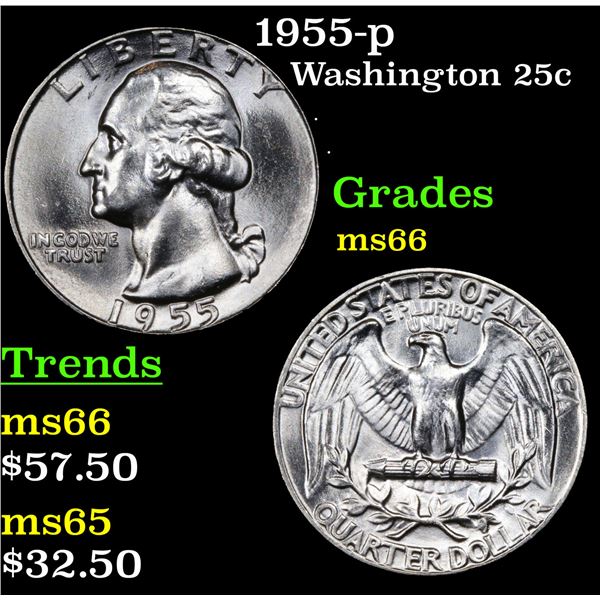 1955-p Washington Quarter 25c Grades GEM+ Unc