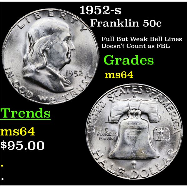 1952-s Franklin Half Dollar 50c Grades Choice Unc